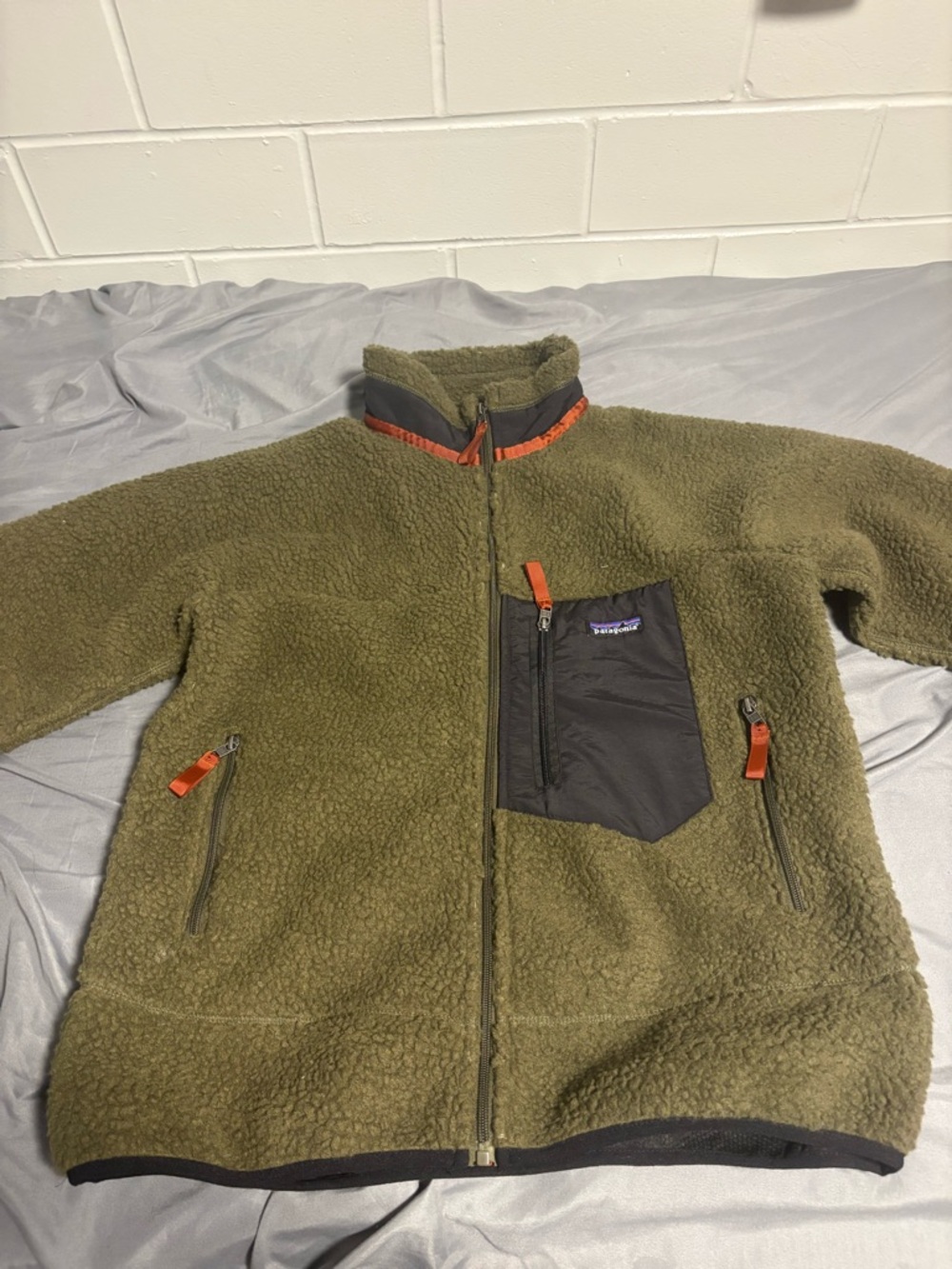 Patagonia Olive Green Retro X Fleece Jacket with Black Front
